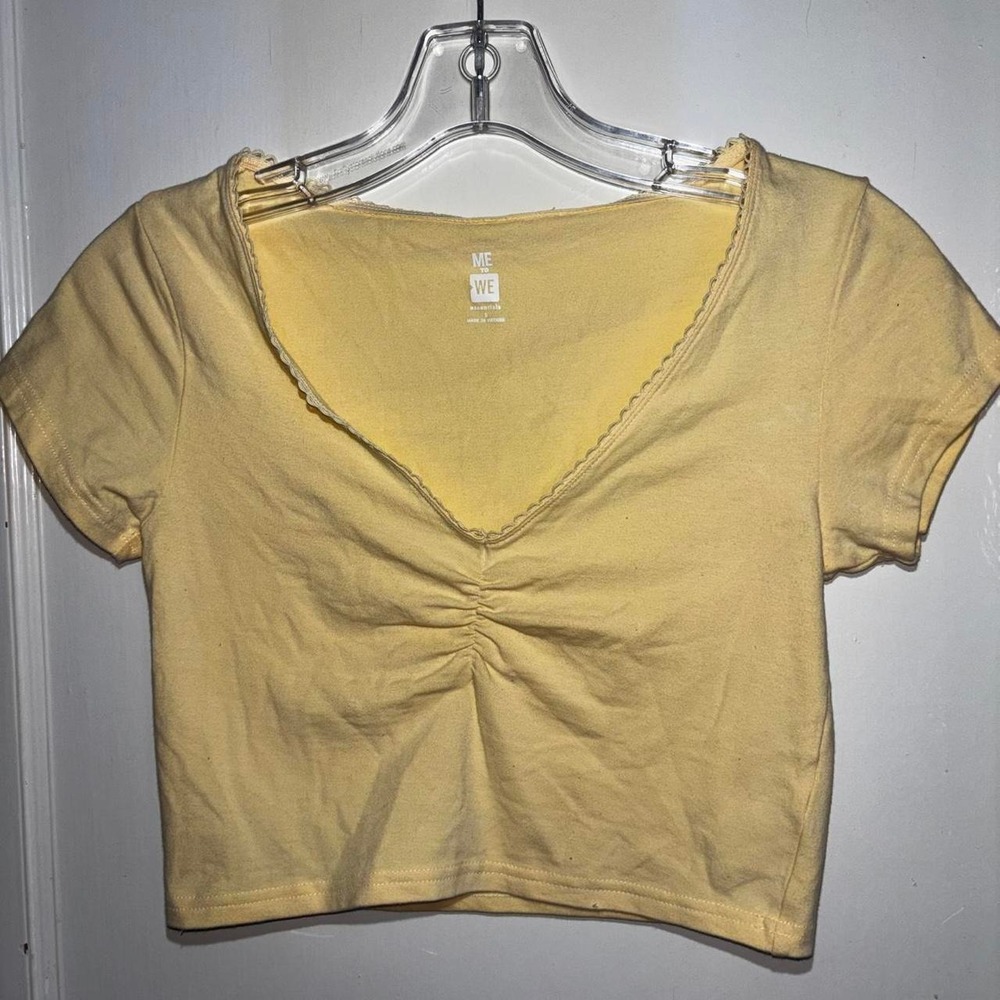 Me to We Essentials butter yellow crop top with a ruching detail